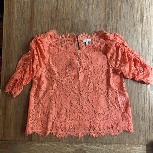 Joie Fanny Lace Top in Hot Coral 3/4 lace top